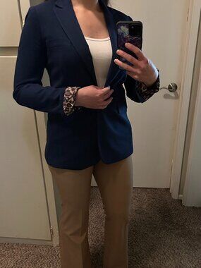 Victoria’s Secret Cobalt Blue Blazer – Tailored Fit | One-Button | Cheetah Print